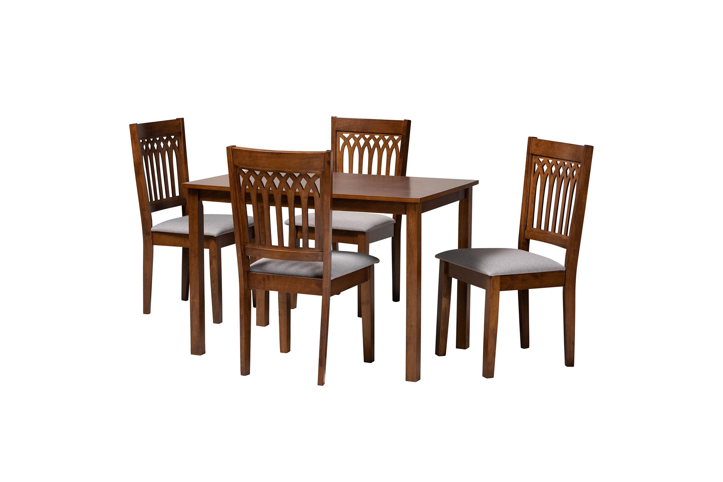 Genesis Modern Grey Fabric and Walnut Brown Finished Wood 5-Piece Dining Set