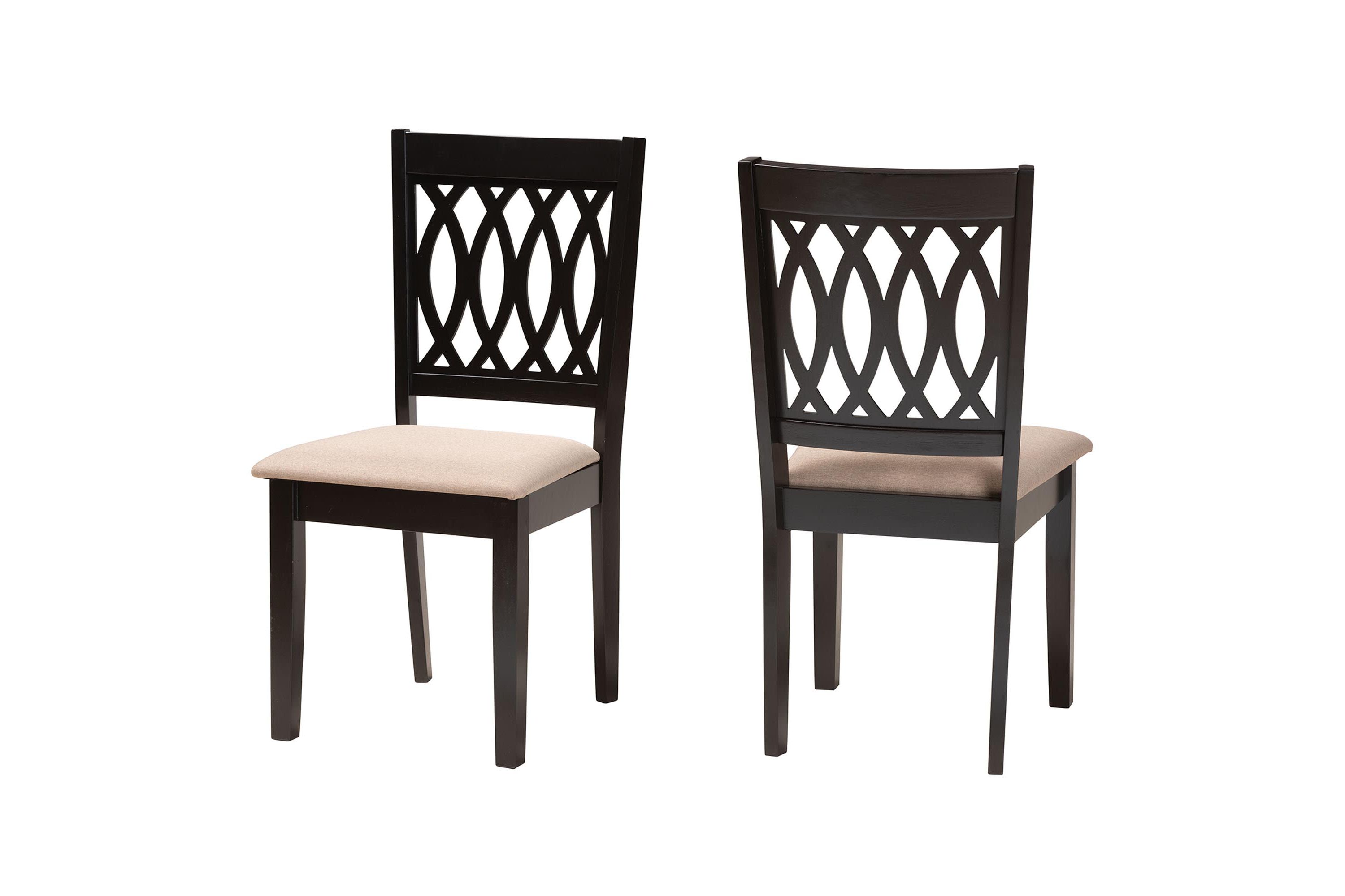 Florencia Modern Beige Fabric and Espresso Brown Finished Wood 2-Piece Dining Chair Set