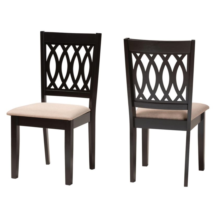 Florencia Modern Beige Fabric and Espresso Brown Finished Wood 2-Piece Dining Chair Set