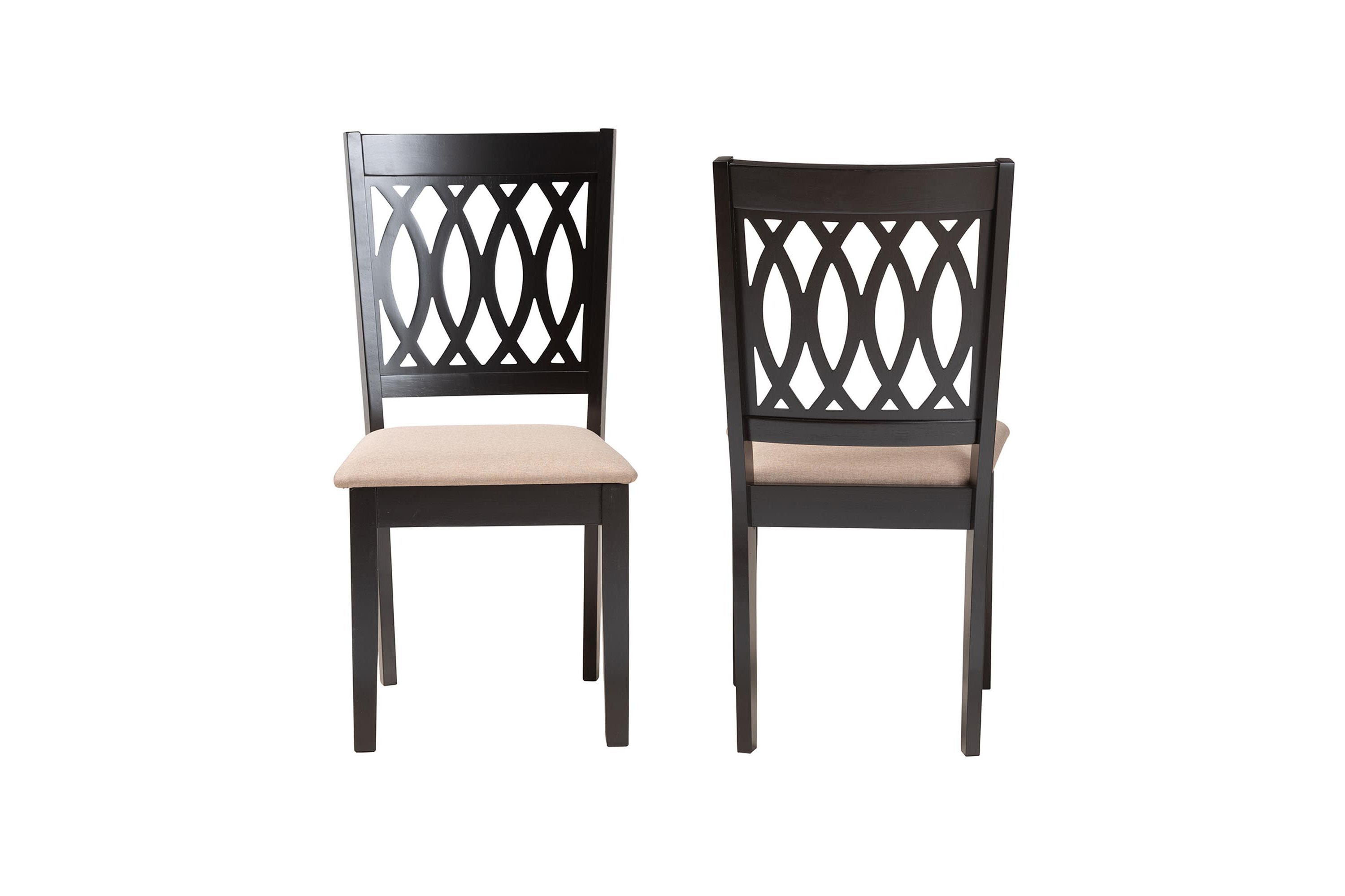 Florencia Modern Beige Fabric and Espresso Brown Finished Wood 2-Piece Dining Chair Set