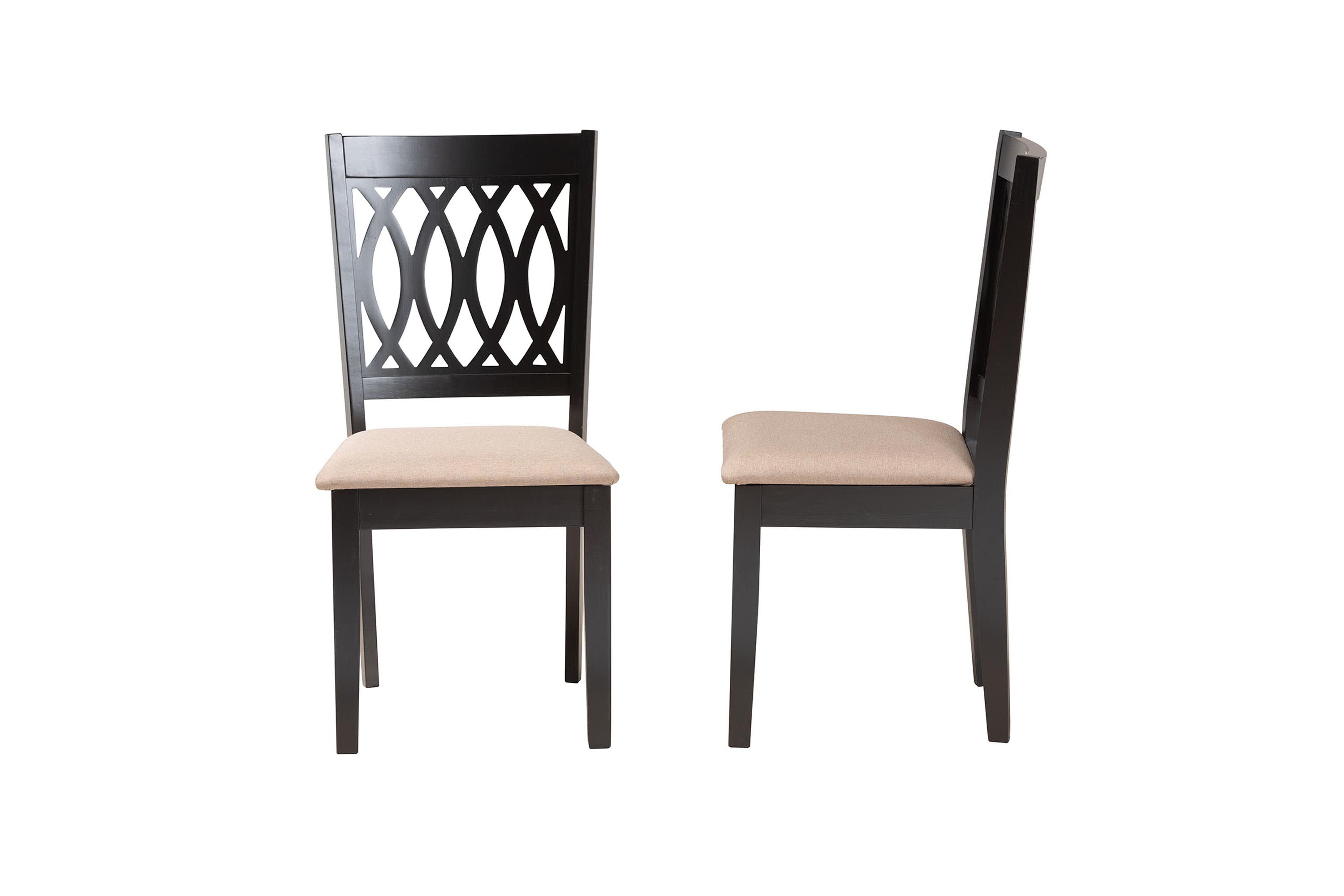 Florencia Modern Beige Fabric and Espresso Brown Finished Wood 2-Piece Dining Chair Set