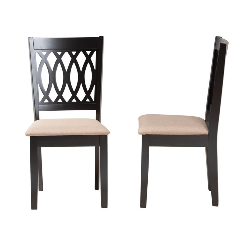 Florencia Modern Beige Fabric and Espresso Brown Finished Wood 2-Piece Dining Chair Set