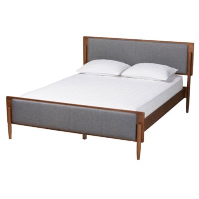 Baxton Studio Powers Mid-Century Modern Grey Fabric and Ash Walnut Finished Wood King Size Platform Bed -  0193271290840