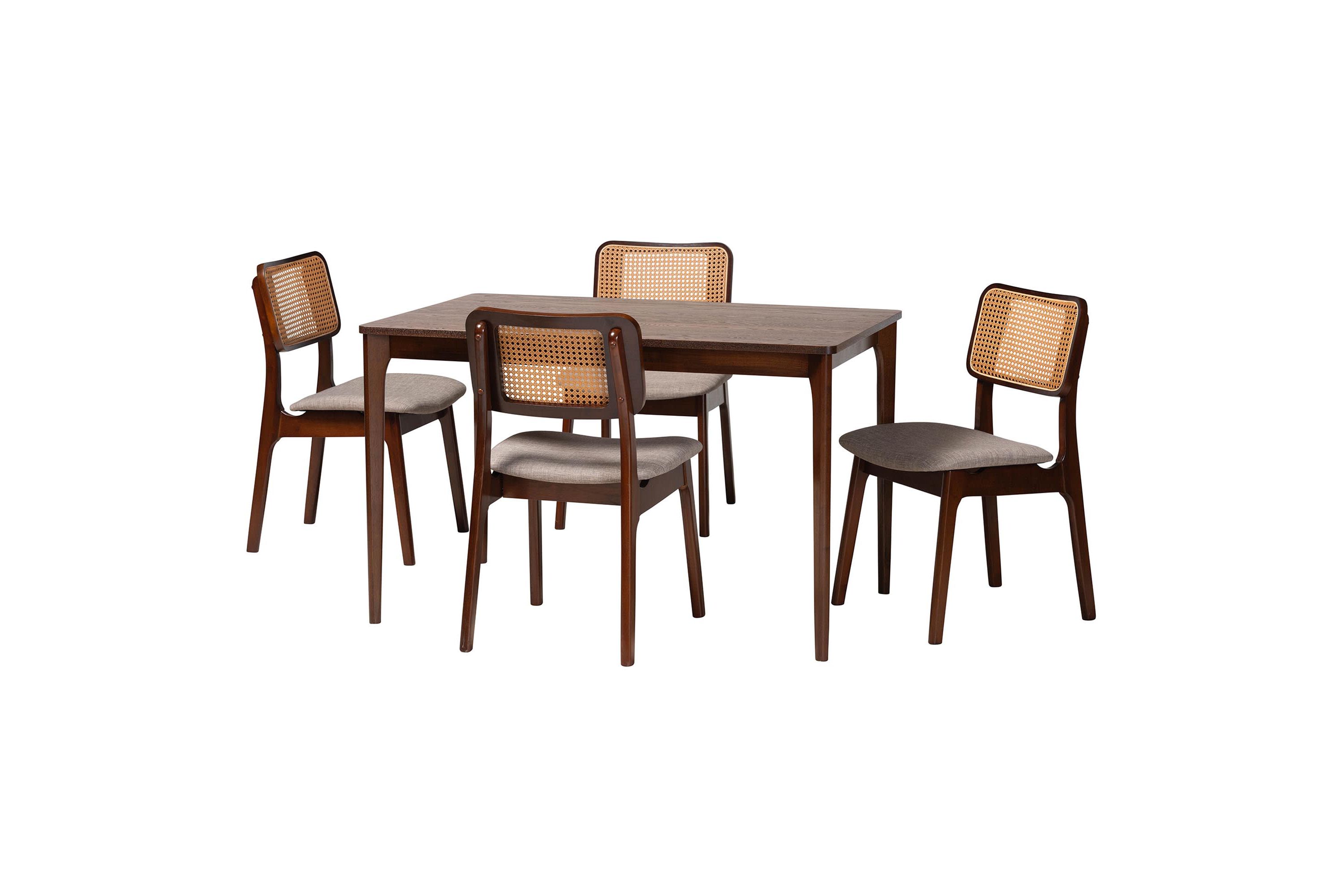 Dannon Mid-Century Modern Cream Fabric and Black Finished Wood 5-Piece Dining Set