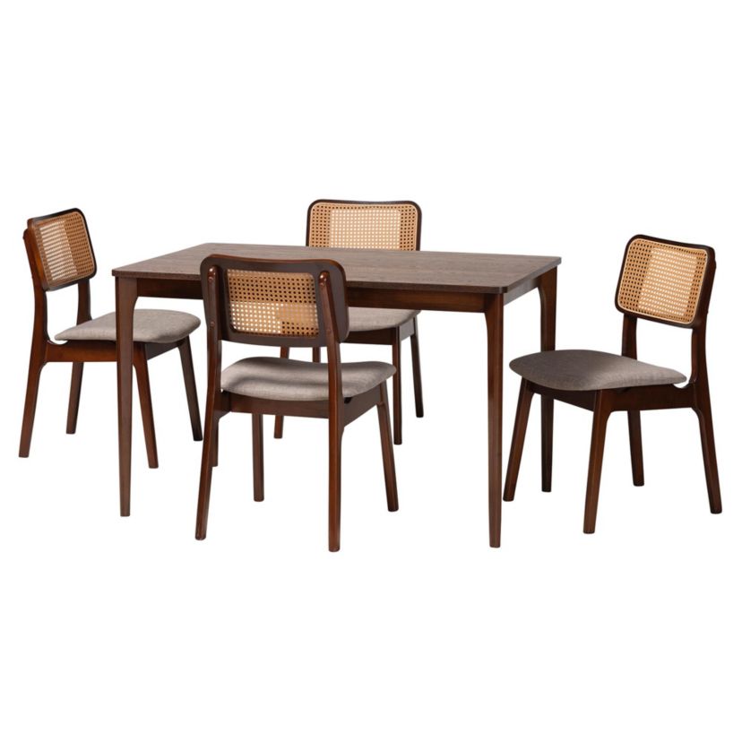 Dannon Mid-Century Modern Cream Fabric and Black Finished Wood 5-Piece Dining Set