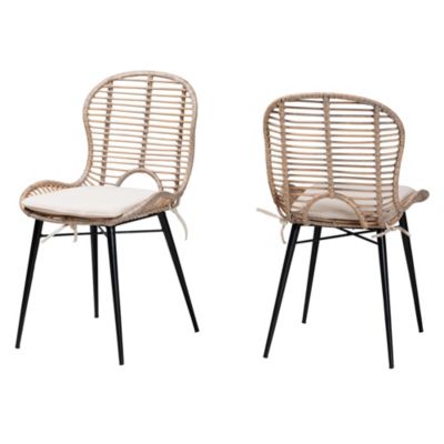 bali & pari Brenna Modern Bohemian Black Finished Rattan and Metal 2-Piece Dining Chair Set