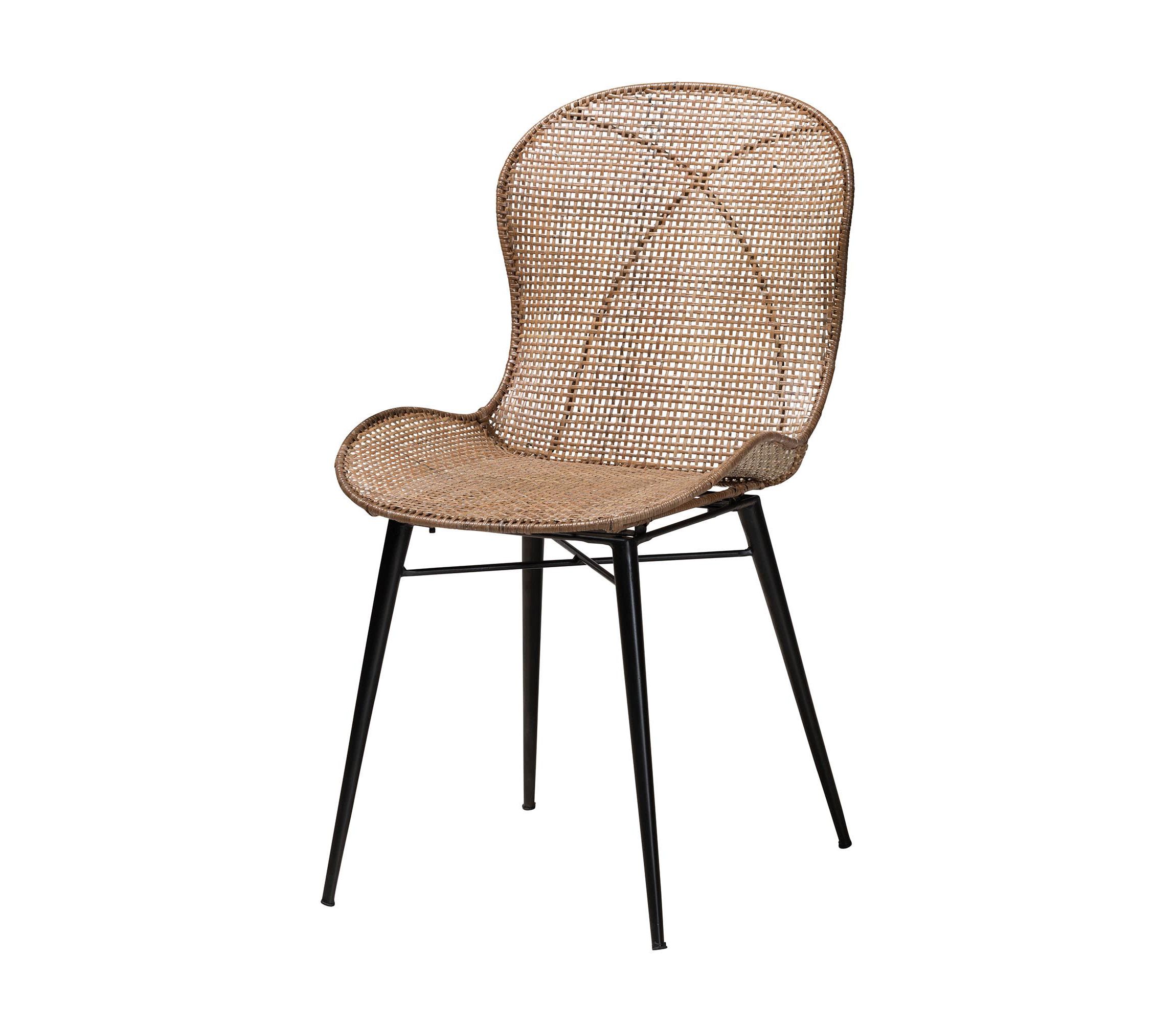 Emmali Modern Bohemian Greywashed Rattan and Natural Brown Finished Wood 7-Piece Dining Set