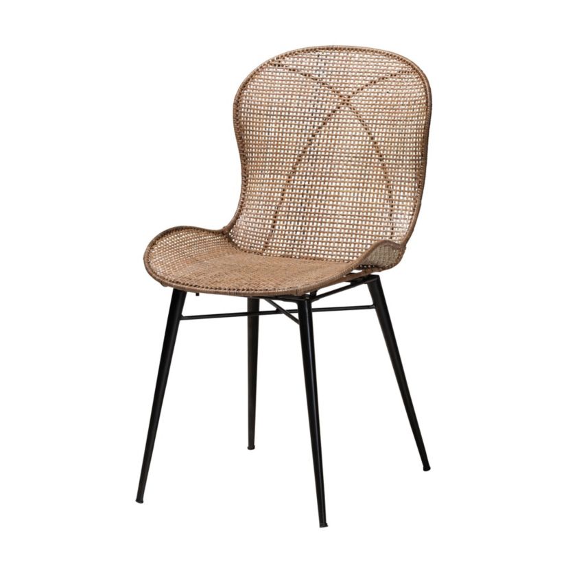 Emmali Modern Bohemian Greywashed Rattan and Natural Brown Finished Wood 7-Piece Dining Set