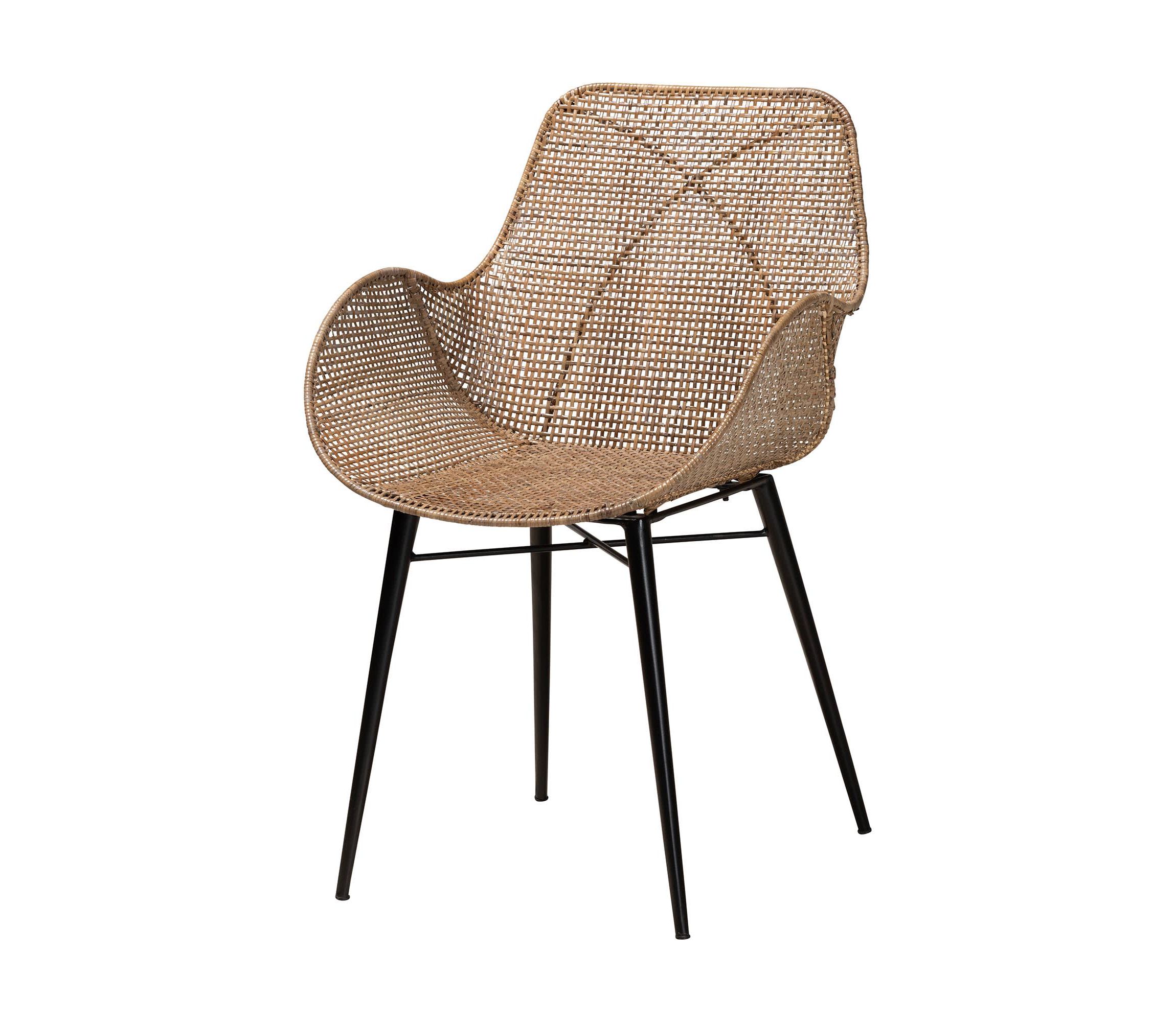 Emmali Modern Bohemian Greywashed Rattan and Natural Brown Finished Wood 7-Piece Dining Set