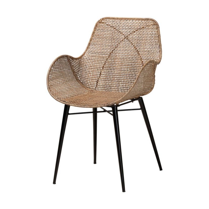 Emmali Modern Bohemian Greywashed Rattan and Natural Brown Finished Wood 7-Piece Dining Set
