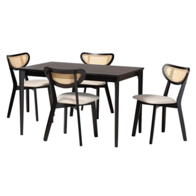 Baxton Studio Dannell Mid-Century Modern Grey Fabric and Natural Oak Finished Wood 5-Piece Dining Set, Light Brown, 5 Piece Set