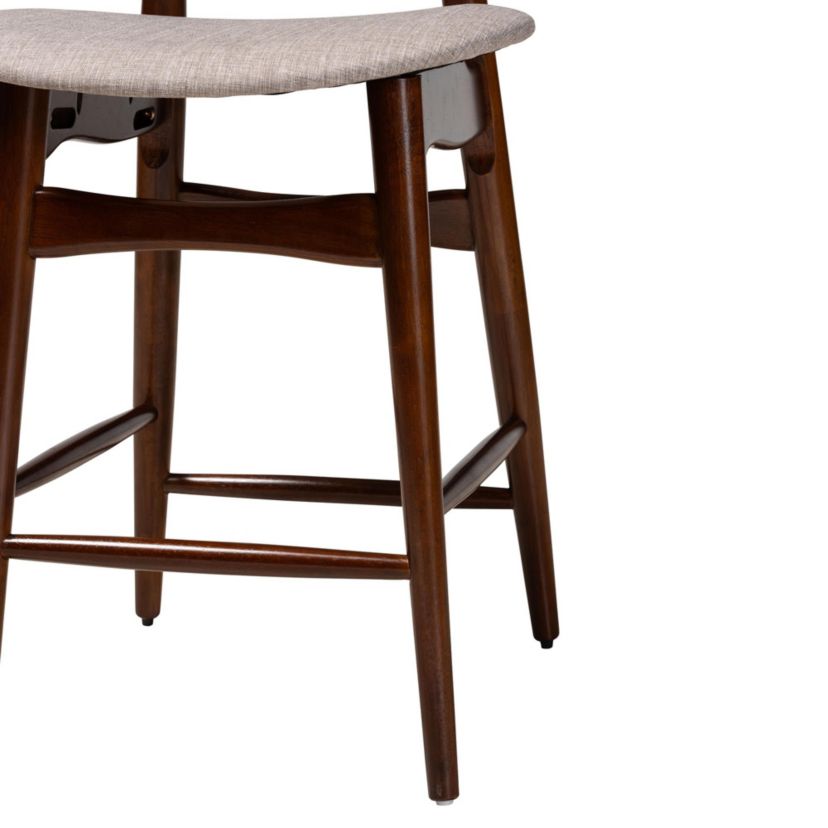 Tarana Mid-Century Modern Grey Fabric and Walnut Brown Finished Wood 2-Piece Counter Stool Set