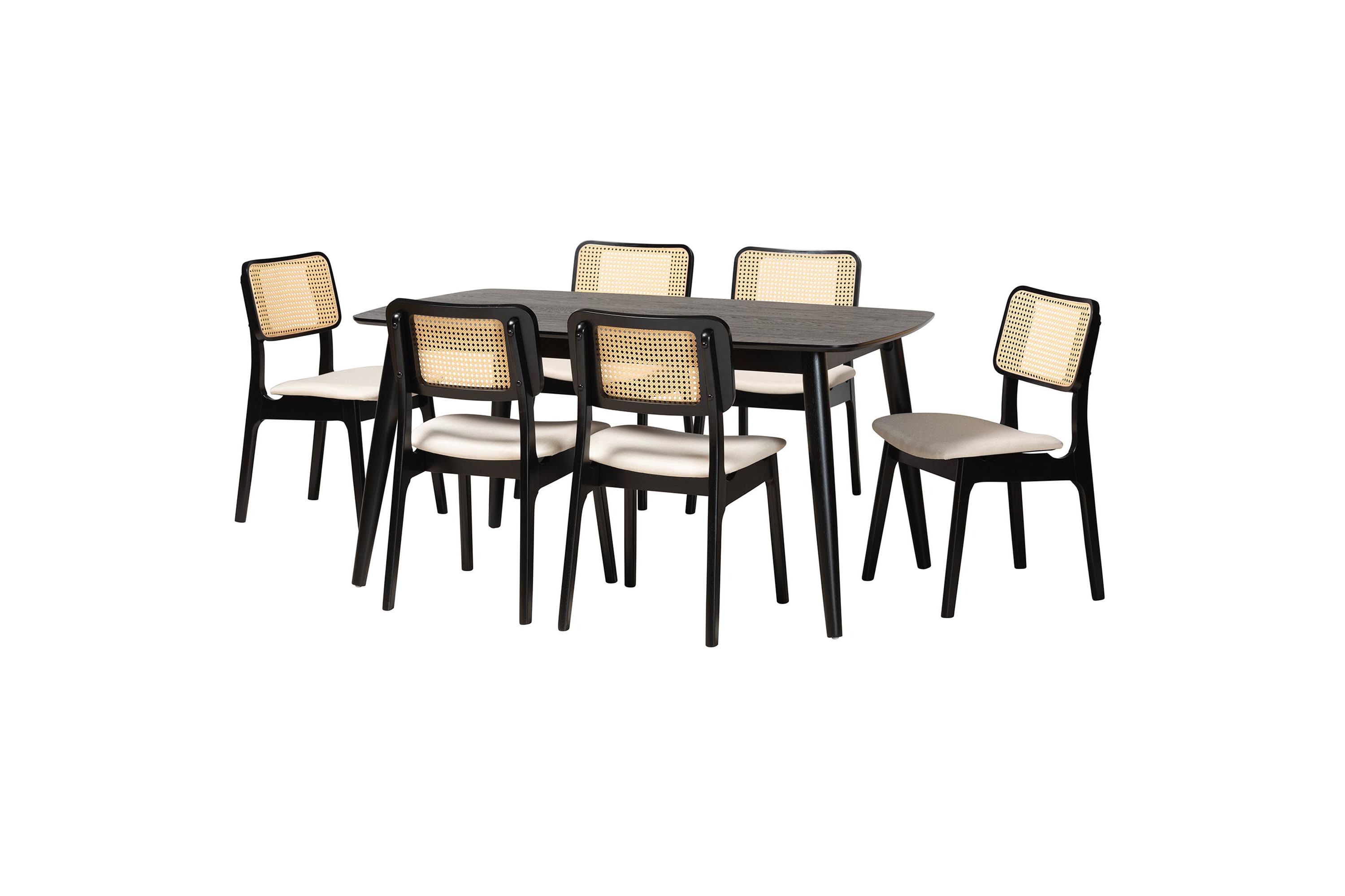 Dannon Mid-Century Modern Grey Fabric and Natural Oak Finished Wood 7-Piece Dining Set