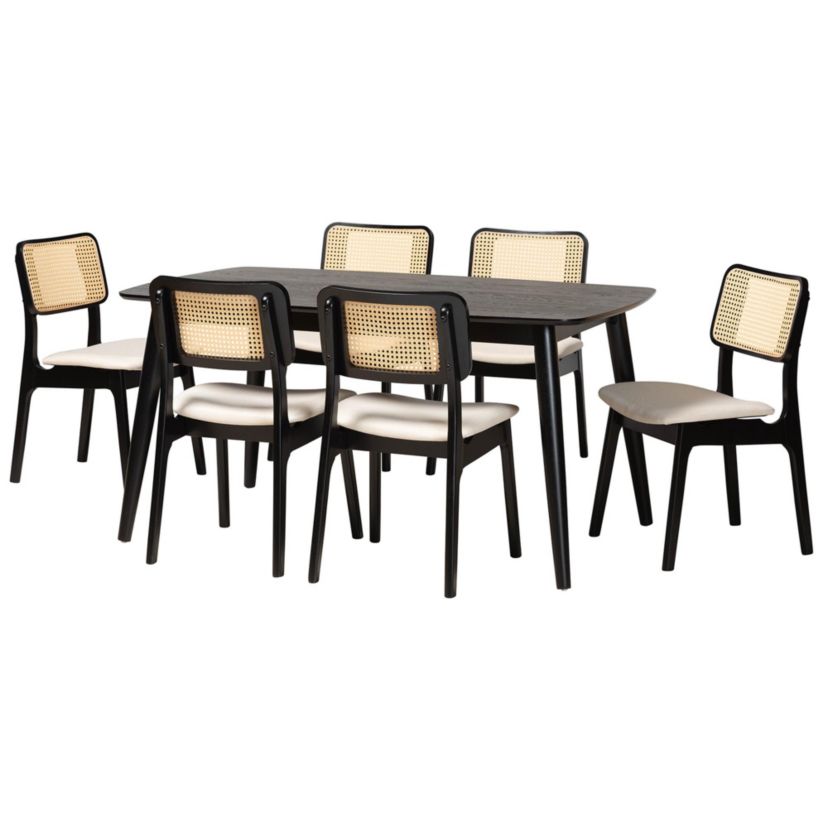 Dannon Mid-Century Modern Grey Fabric and Natural Oak Finished Wood 7-Piece Dining Set