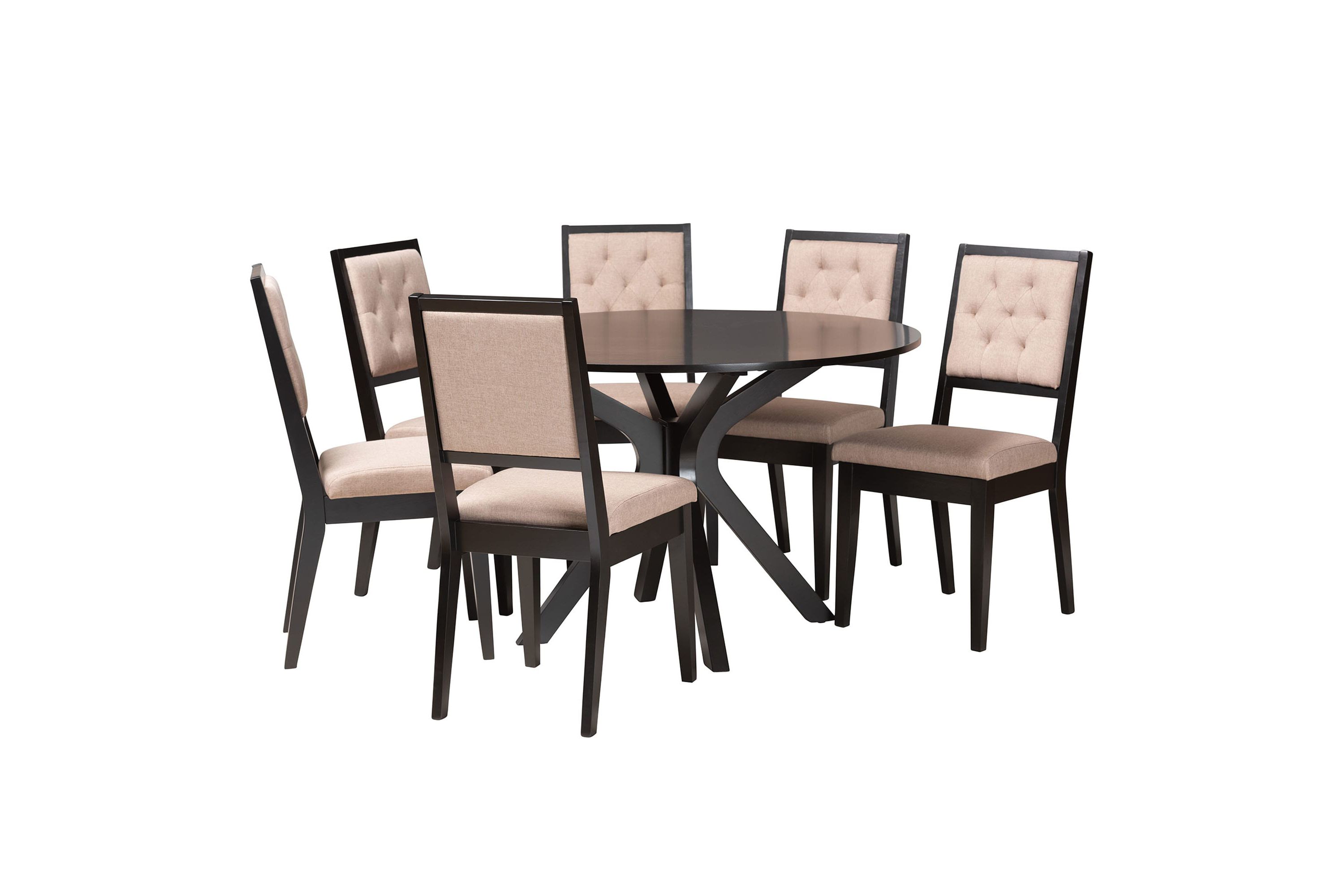Mana Modern Sand Fabric and Dark Brown Finished Wood 5-Piece Dining Set