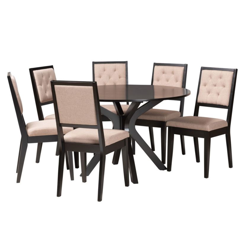 Mana Modern Sand Fabric and Dark Brown Finished Wood 5-Piece Dining Set