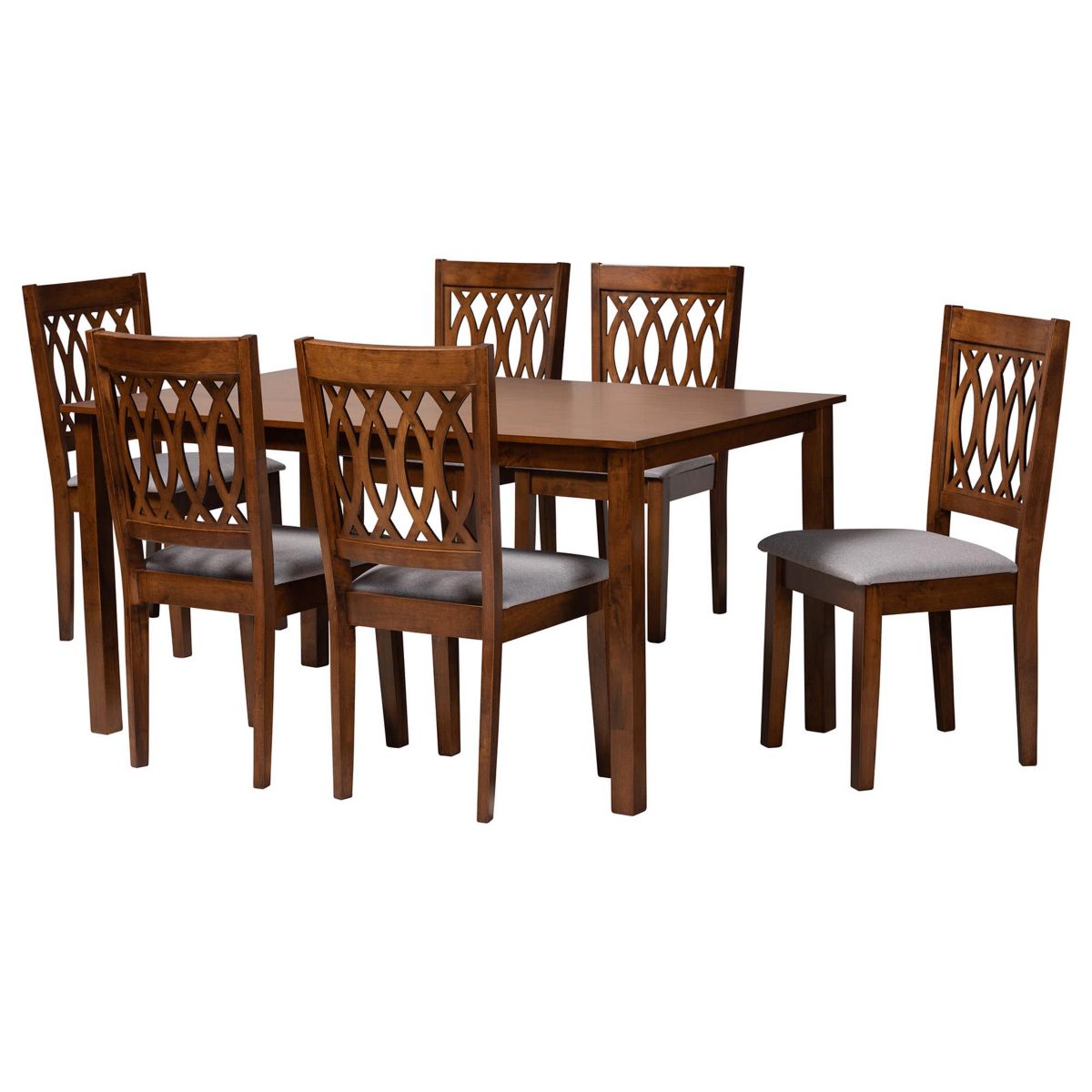 Florencia Modern Beige Fabric and Espresso Brown Finished Wood 7-Piece Dining Set