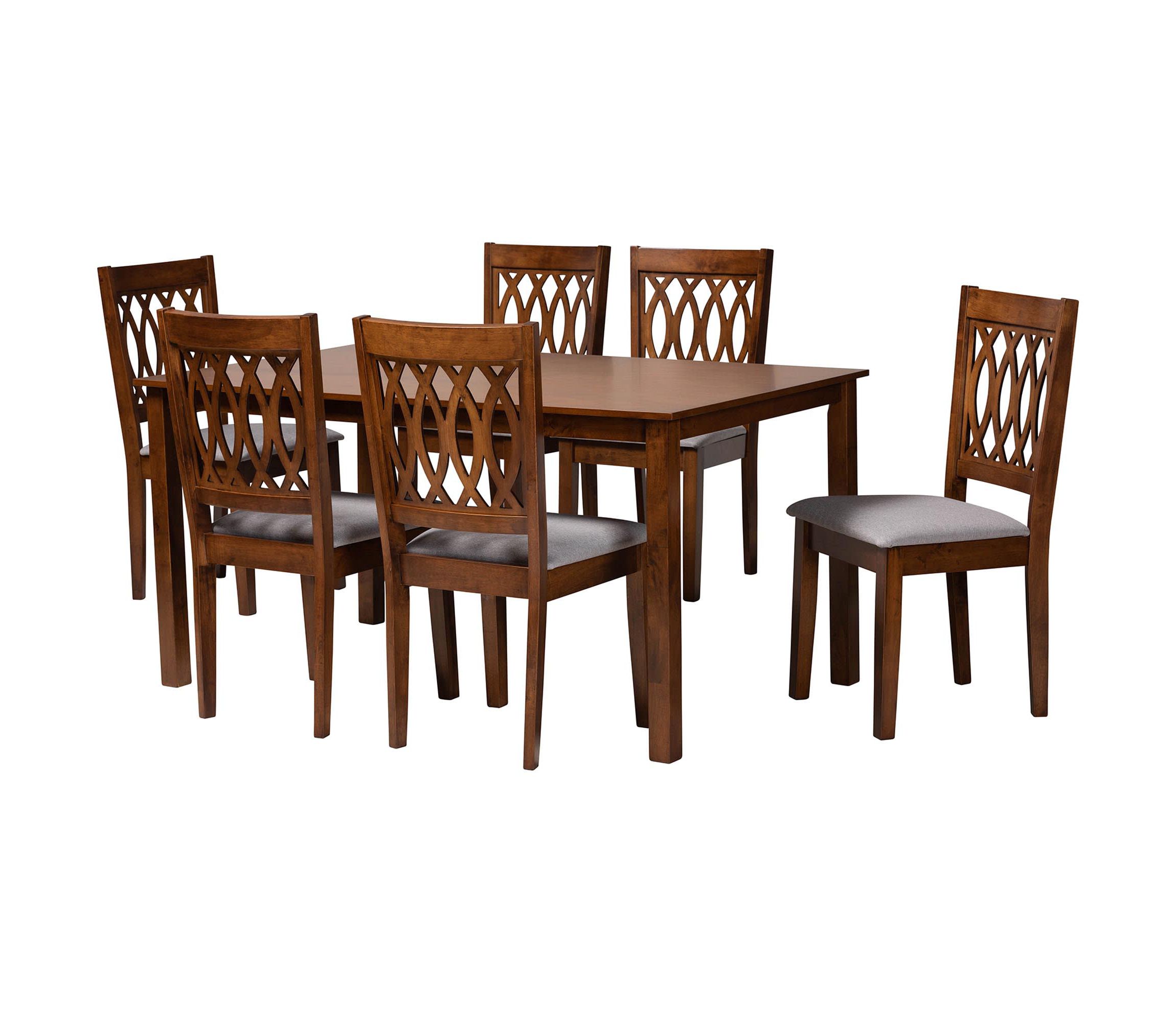 Florencia Modern Beige Fabric and Espresso Brown Finished Wood 7-Piece Dining Set