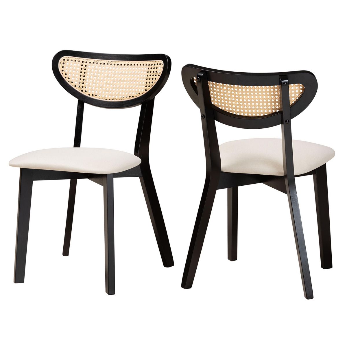 Dannell Mid-Century Modern Cream Fabric and Black Finished Wood 2-Piece Dining Chair Set