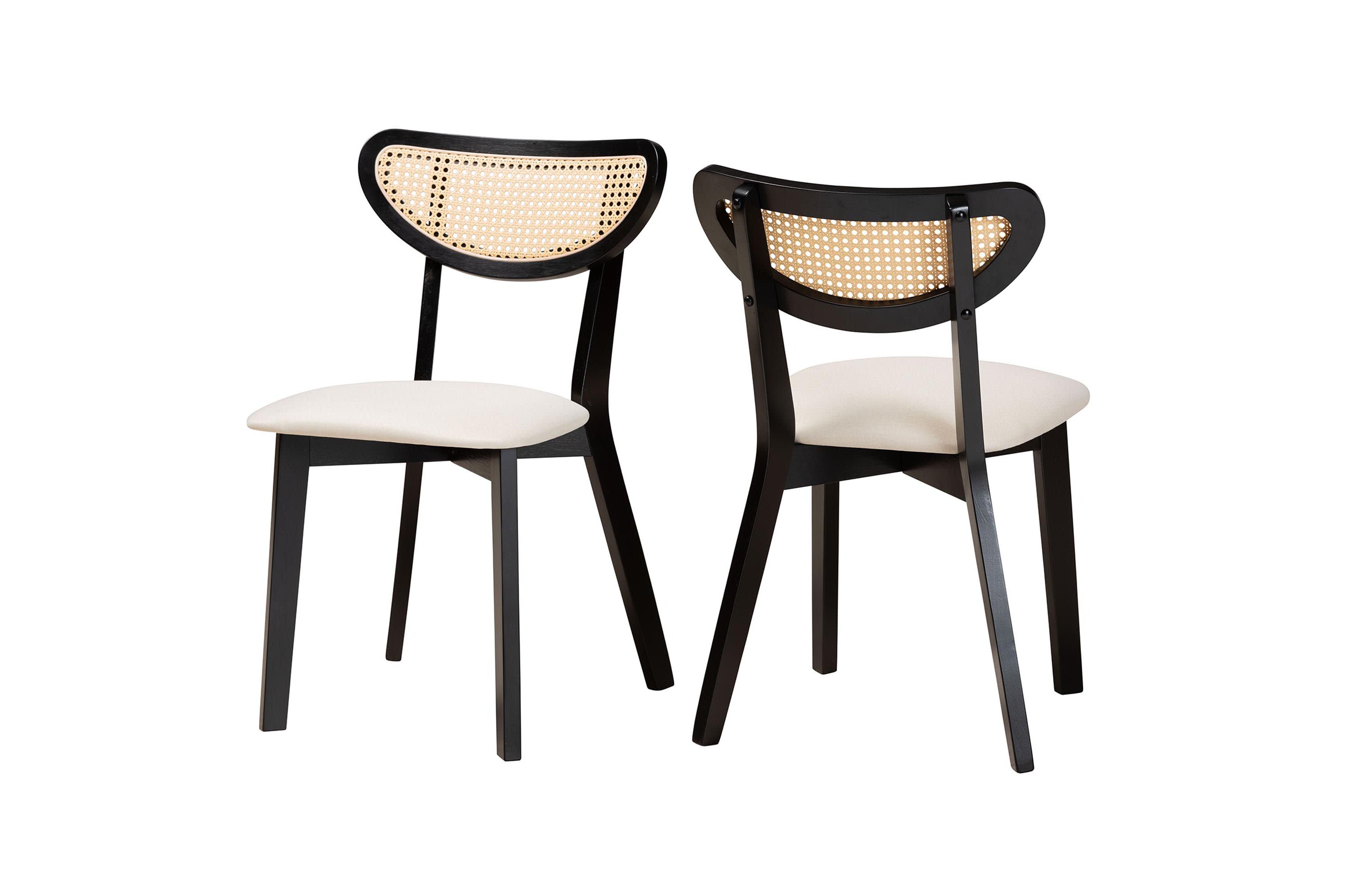 Dannell Mid-Century Modern Cream Fabric and Black Finished Wood 2-Piece Dining Chair Set