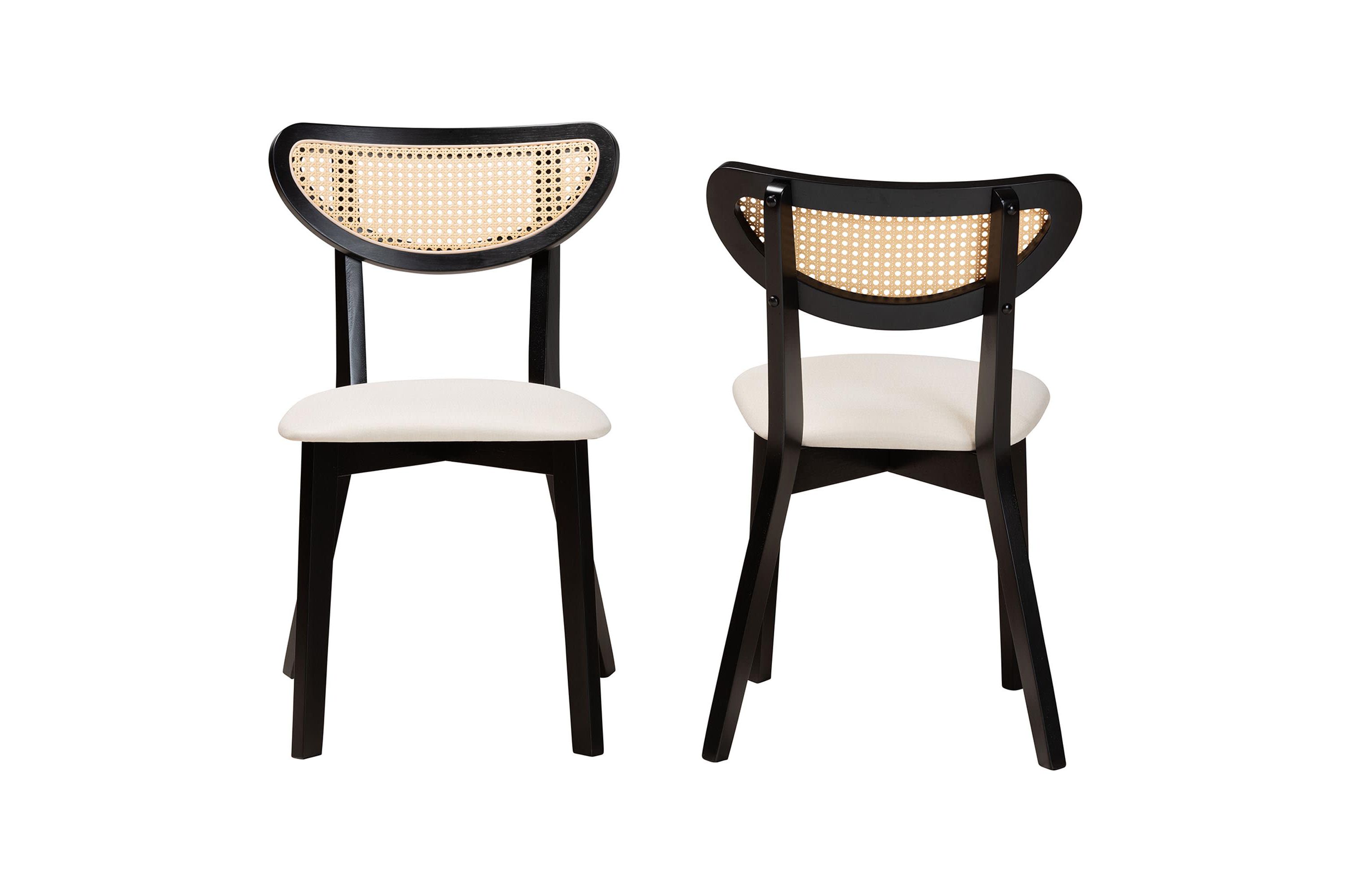 Dannell Mid-Century Modern Cream Fabric and Black Finished Wood 2-Piece Dining Chair Set