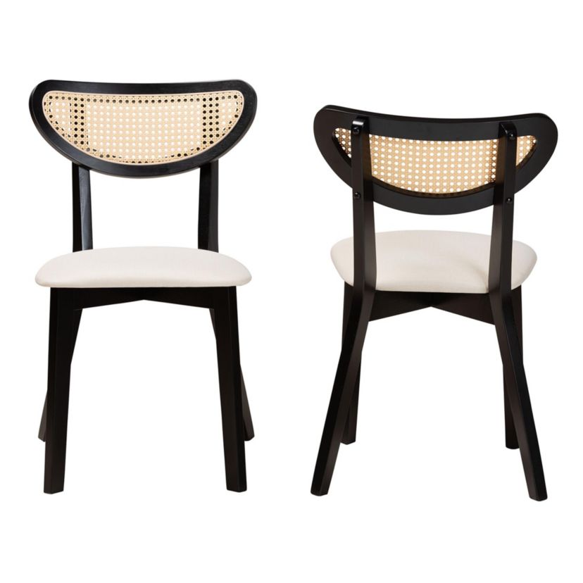 Dannell Mid-Century Modern Cream Fabric and Black Finished Wood 2-Piece Dining Chair Set