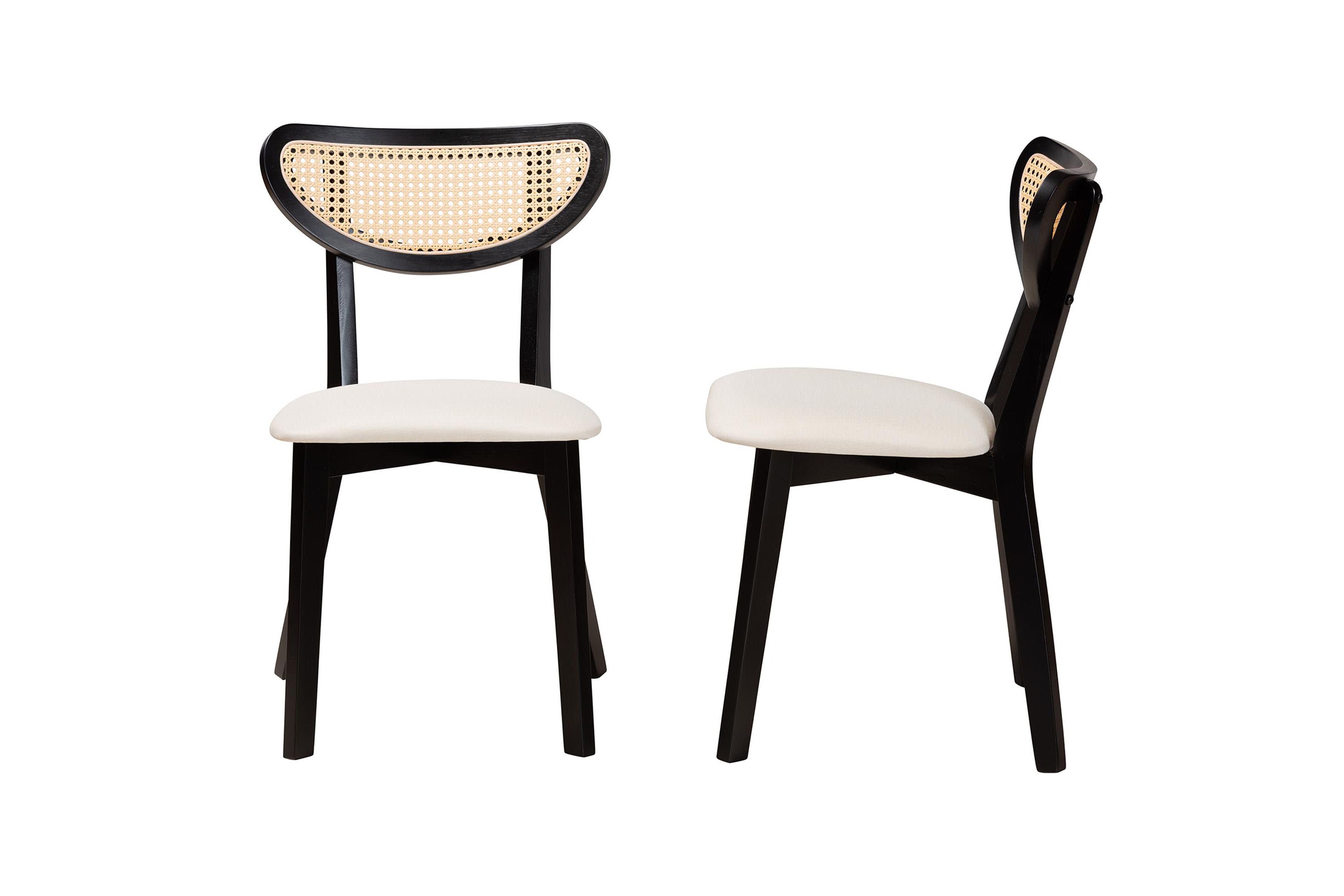 Dannell Mid-Century Modern Cream Fabric and Black Finished Wood 2-Piece Dining Chair Set