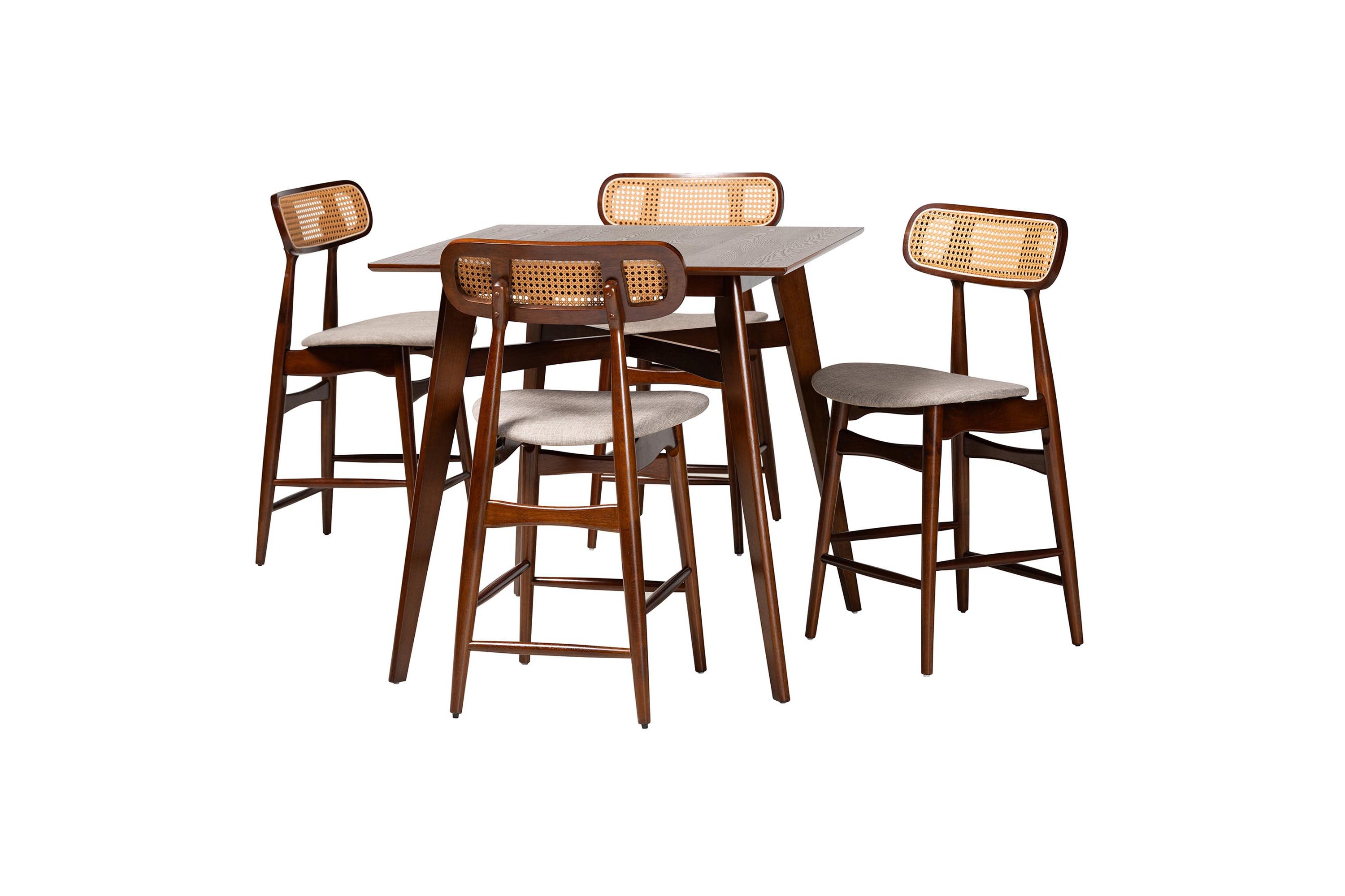 Tarana Mid-Century Modern Cream Fabric and Black Finished Wood 5-Piece Pub Set
