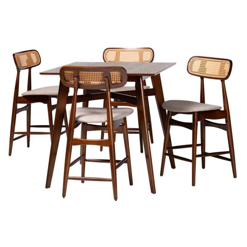 Tarana Mid-Century Modern Cream Fabric and Black Finished Wood 5-Piece Pub Set