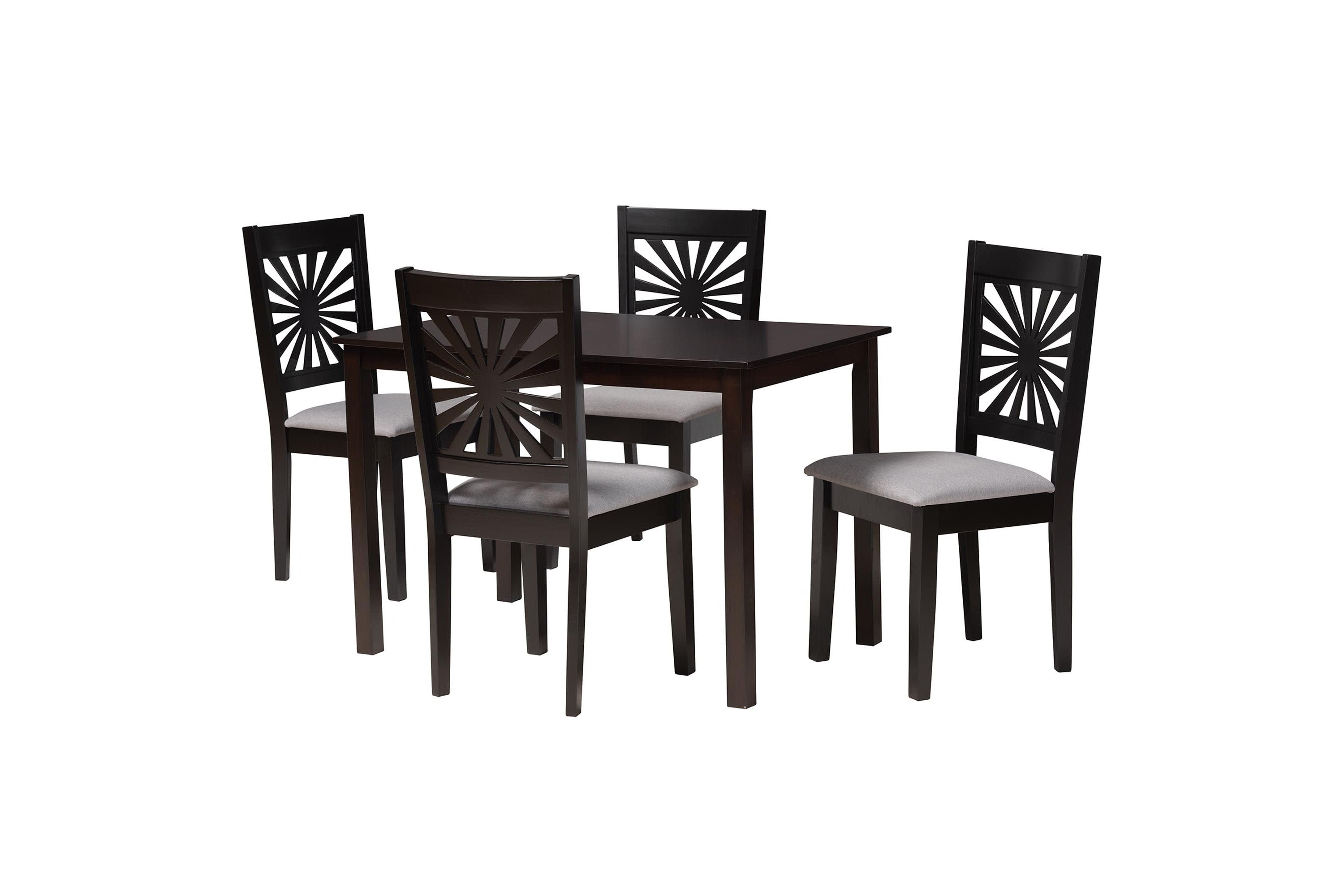 Olympia Modern Grey Fabric and Walnut Brown Finished Wood 5-Piece Dining Set