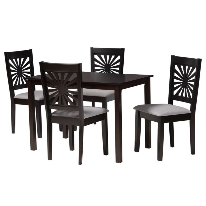 Olympia Modern Grey Fabric and Walnut Brown Finished Wood 5-Piece Dining Set