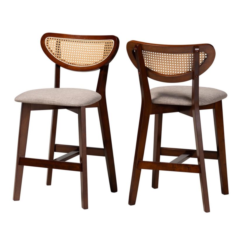 Dannell Mid-Century Modern Cream Fabric and Black Finished Wood 2-Piece Counter Stool Set