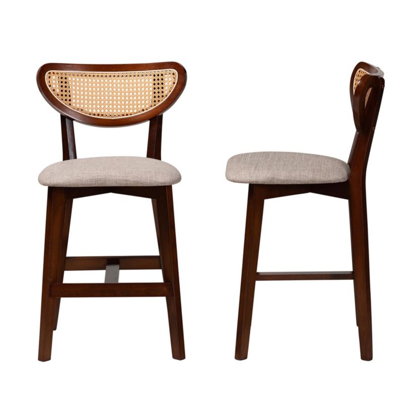 Dannell Mid-Century Modern Cream Fabric and Black Finished Wood 2-Piece Counter Stool Set