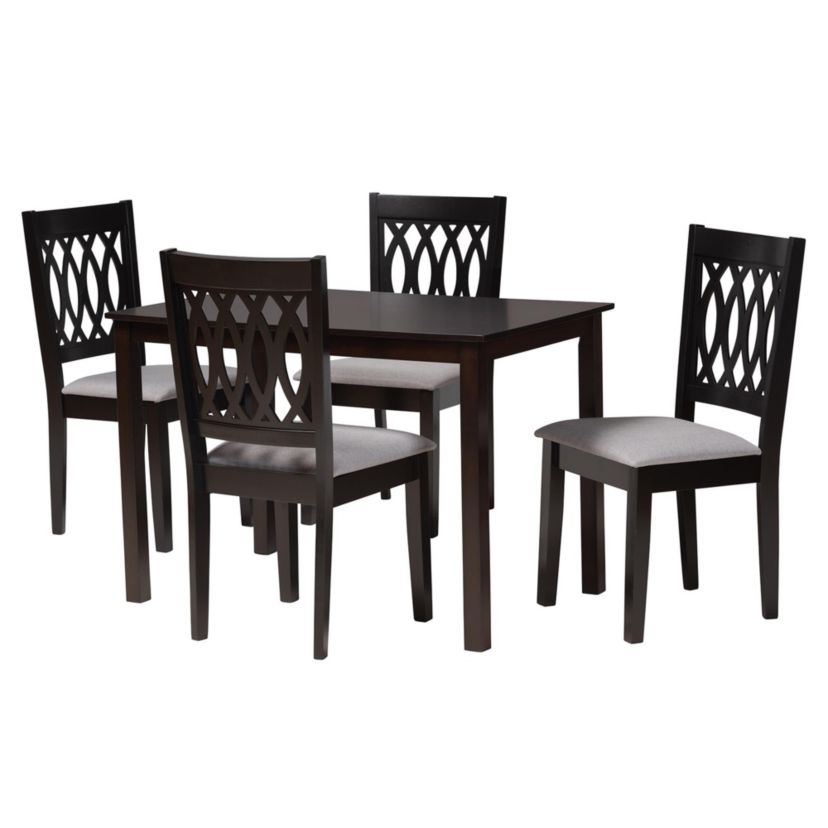 Florencia Modern Beige Fabric and Espresso Brown Finished Wood 5-Piece Dining Set