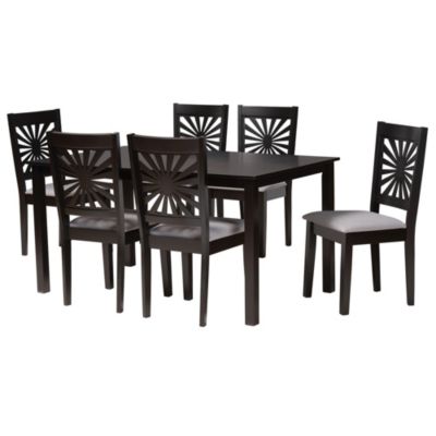 Baxton Studio Olympia Modern Grey Fabric and Espresso Brown Finished Wood 7-Piece Dining Set -  0193271381425