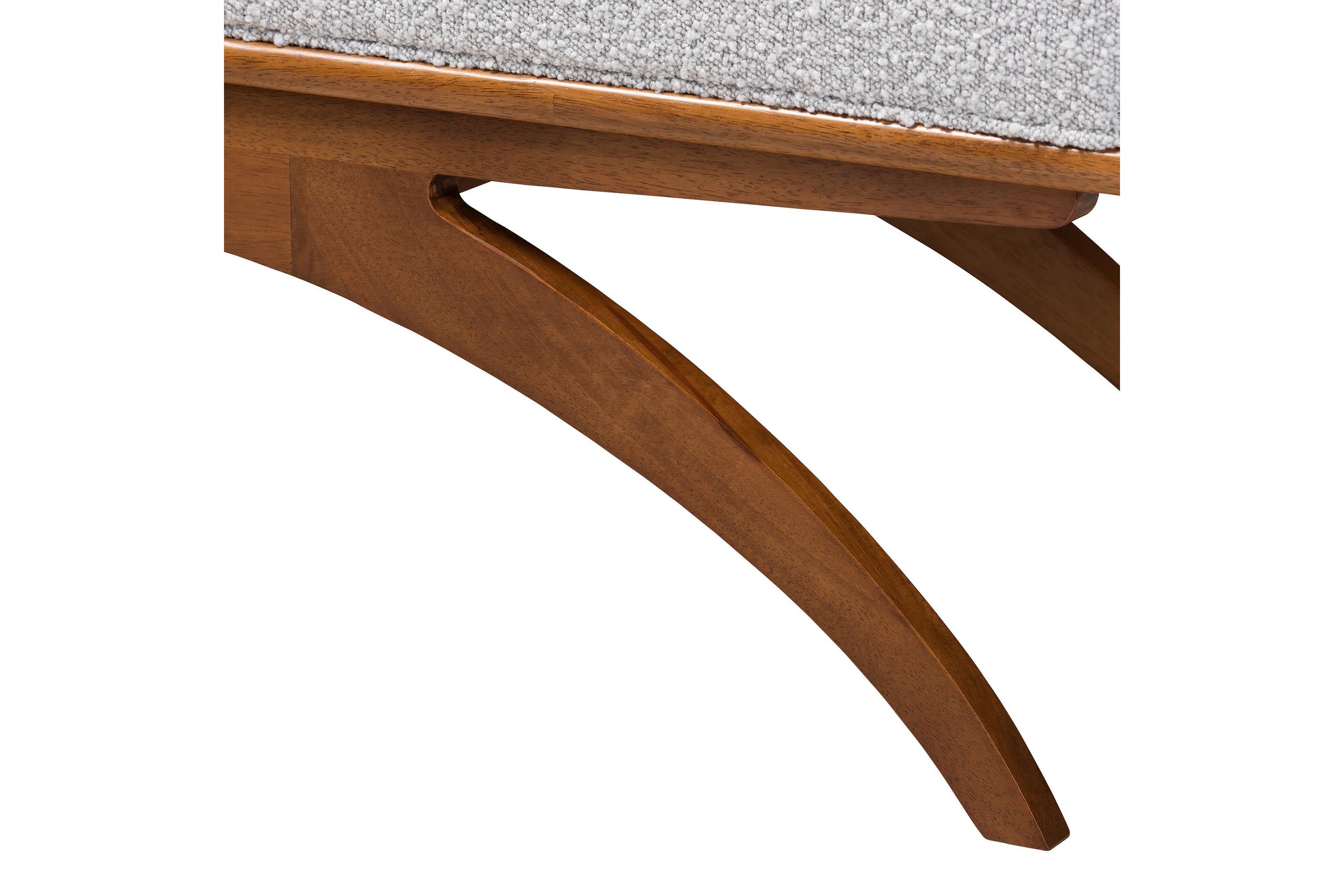 Orella Japandi Light Grey Boucle Fabric and Walnut Brown Finished Wood Bench