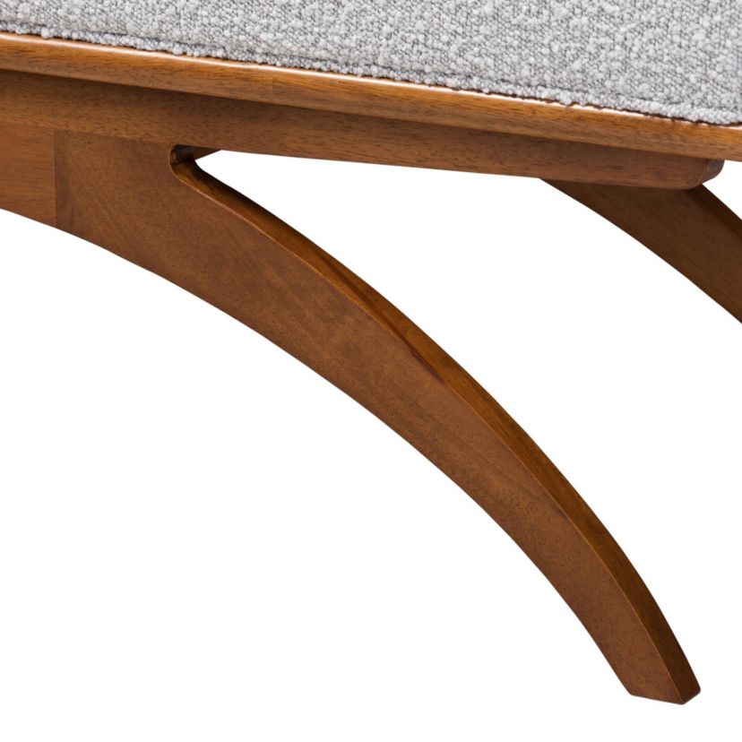 Orella Japandi Light Grey Boucle Fabric and Walnut Brown Finished Wood Bench