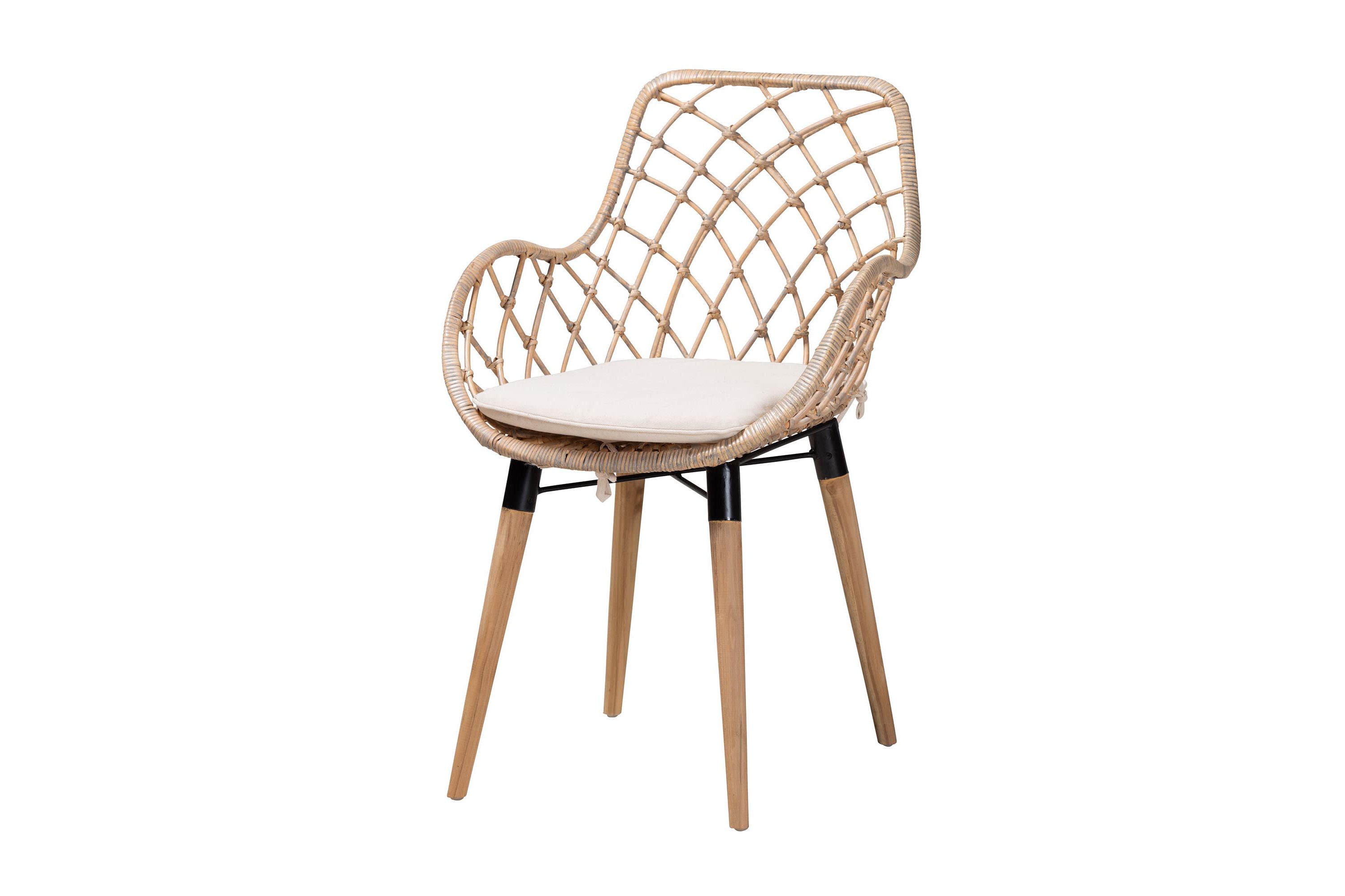 Ballerina Modern Bohemian Black Finished Wood and Rattan 5-Piece Dining Set