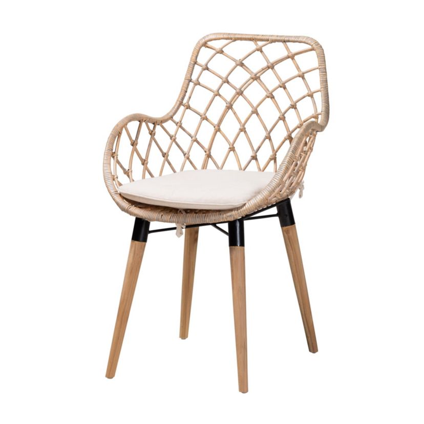 Ballerina Modern Bohemian Black Finished Wood and Rattan 5-Piece Dining Set