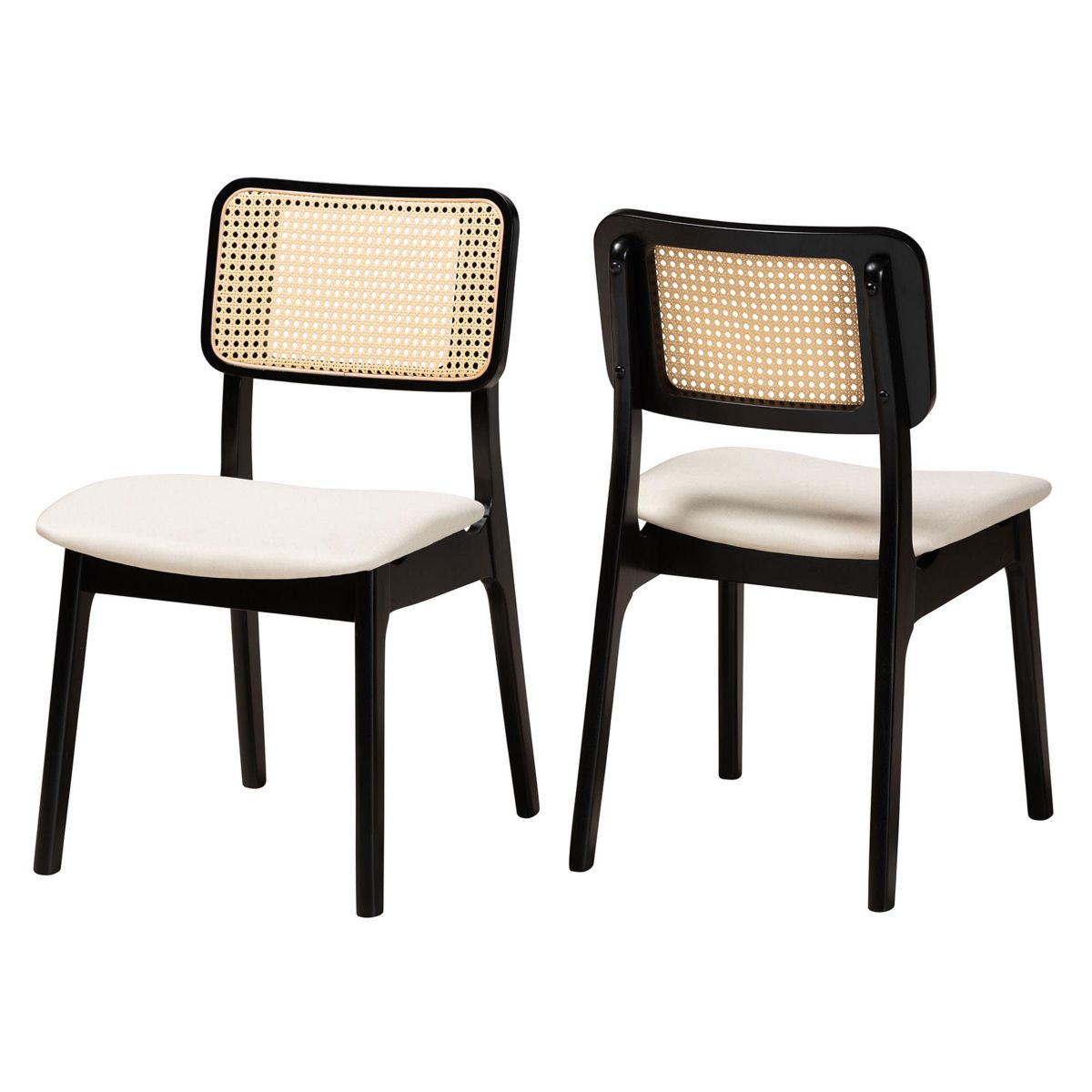 Dannon Mid-Century Modern Cream Fabric and Black Finished Wood 2-Piece Dining Chair Set