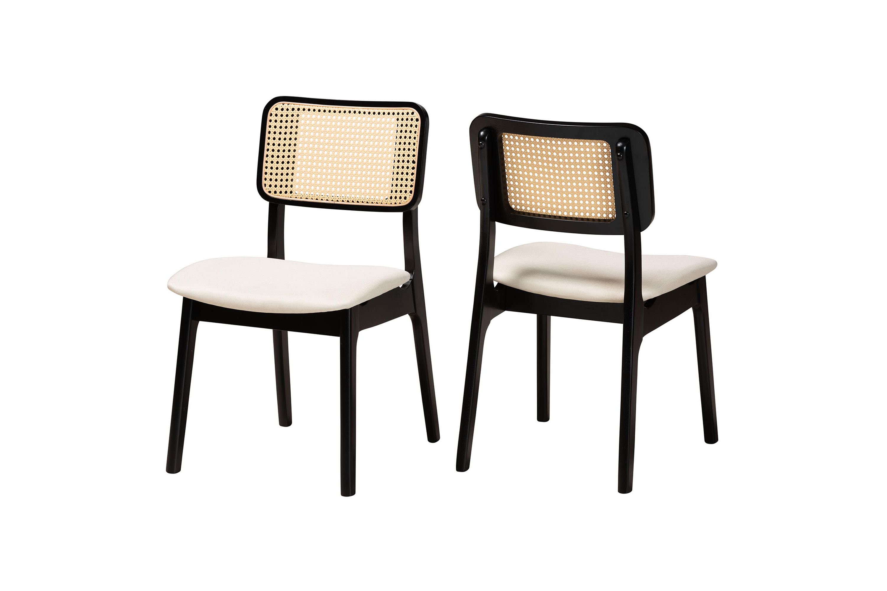 Dannon Mid-Century Modern Cream Fabric and Black Finished Wood 2-Piece Dining Chair Set