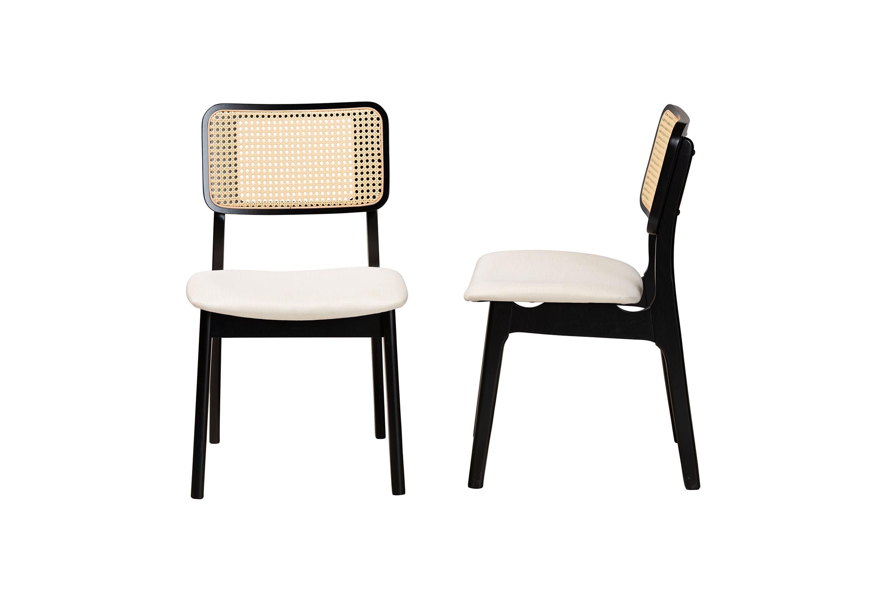 Dannon Mid-Century Modern Cream Fabric and Black Finished Wood 2-Piece Dining Chair Set