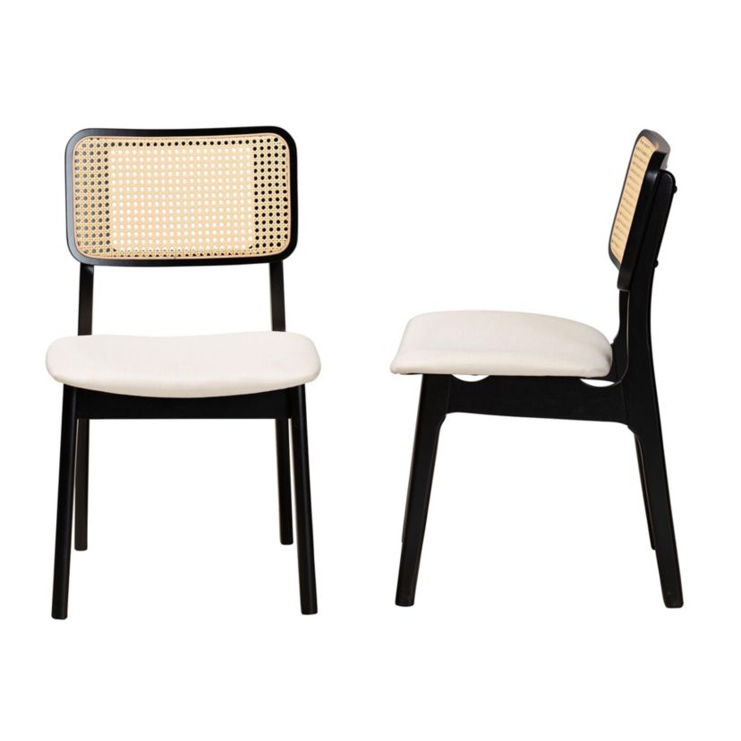 Dannon Mid-Century Modern Cream Fabric and Black Finished Wood 2-Piece Dining Chair Set