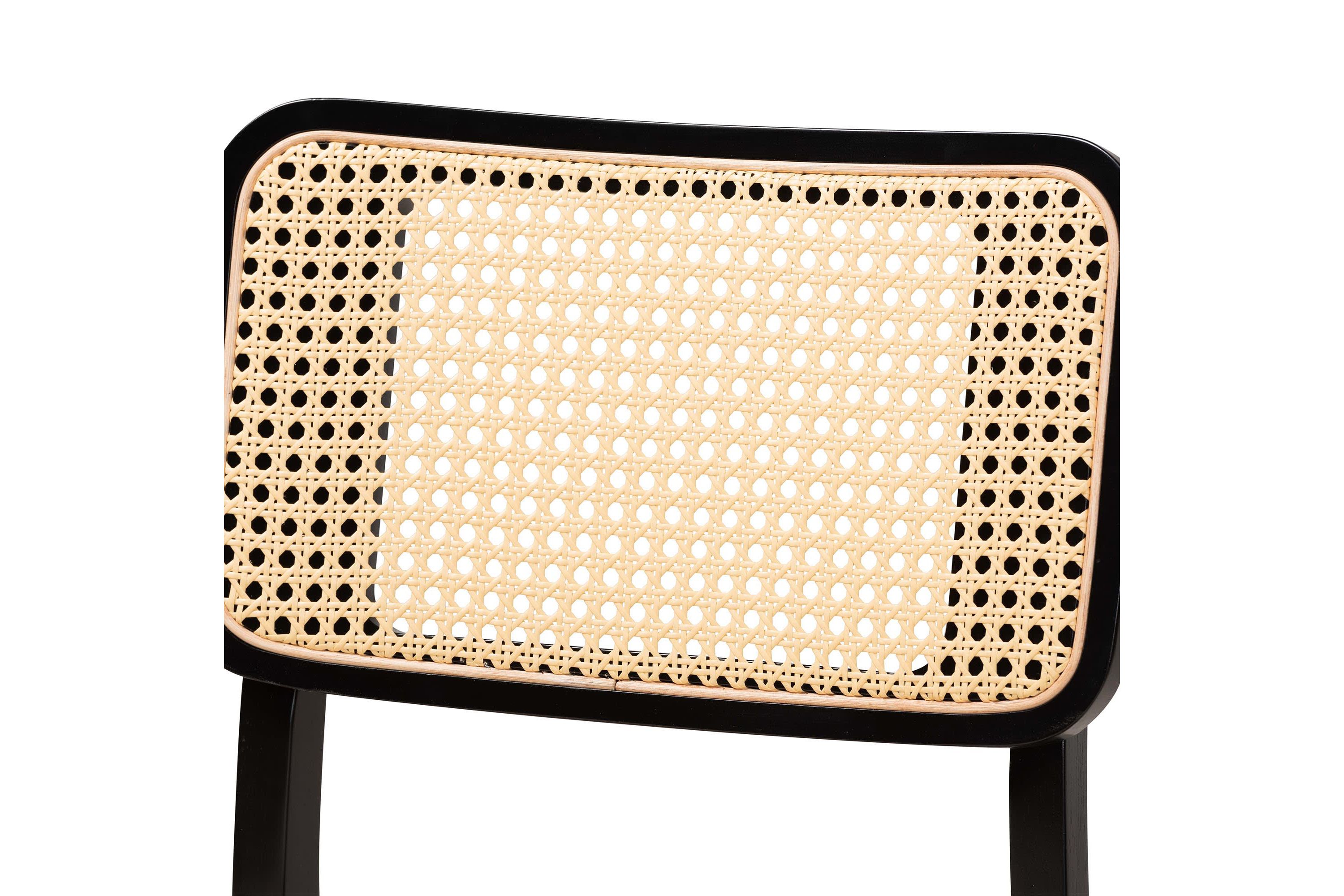 Dannon Mid-Century Modern Cream Fabric and Black Finished Wood 2-Piece Dining Chair Set