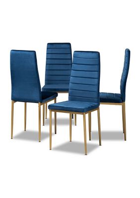 Armand Modern Glam and Luxe Navy Blue Velvet Fabric Upholstered and Gold Finished Metal 4-Piece Dining Chair Set