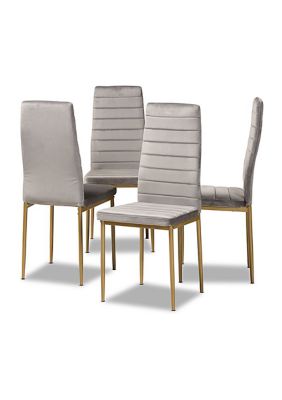 Armand Modern Glam and Luxe Grey Velvet Fabric Upholstered and Gold Finished Metal 4-Piece Dining Chair Set