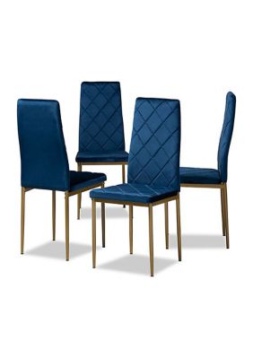 Blaise Modern Luxe and Glam Navy Blue Velvet Fabric Upholstered and Gold Finished Metal 4-Piece Dining Chair Set