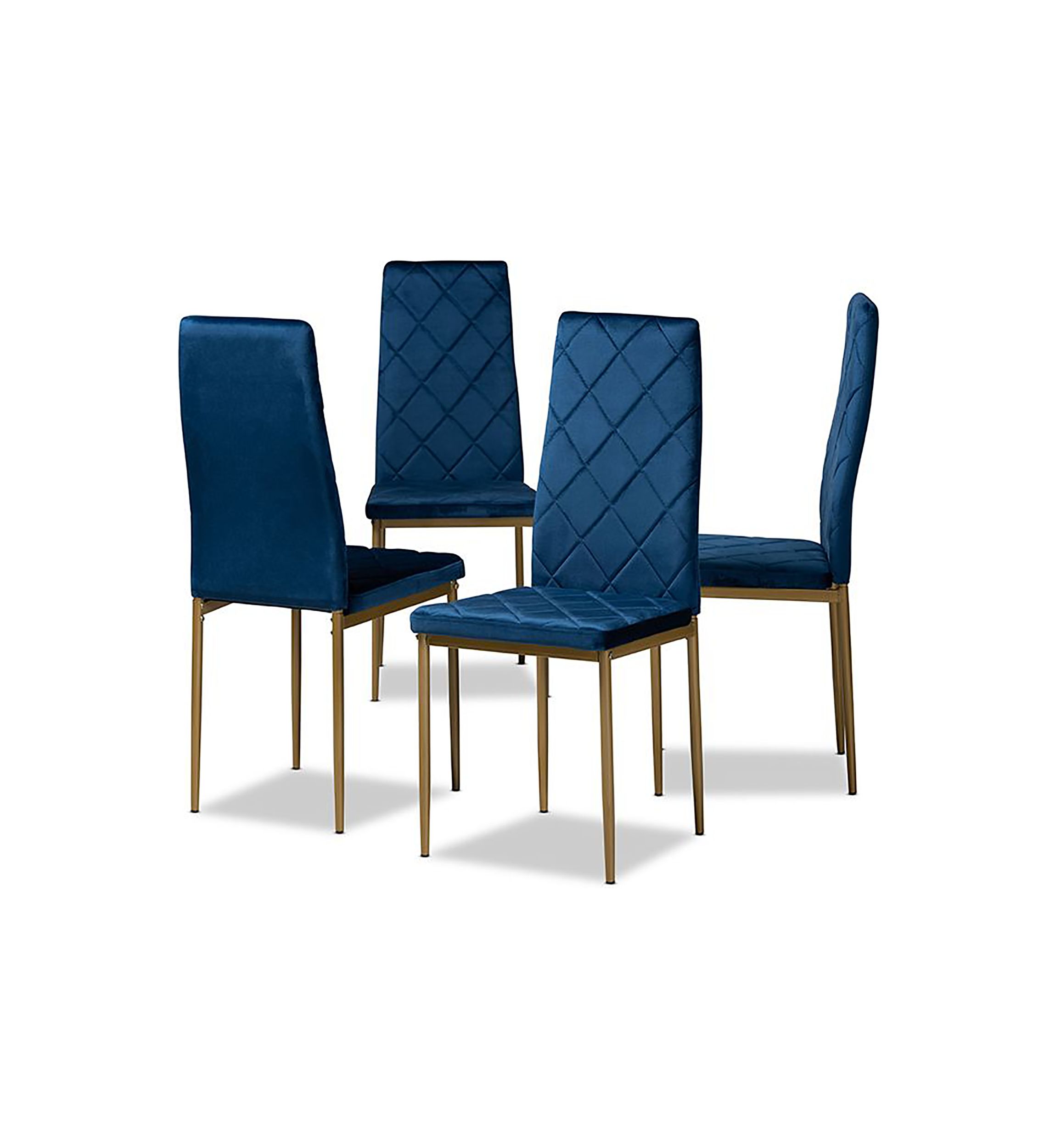 Blaise Modern Luxe and Glam Navy Blue Velvet Fabric Upholstered and Gold Finished Metal 4-Piece Dining Chair Set