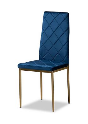 Blaise Modern Luxe and Glam Navy Blue Velvet Fabric Upholstered and Gold Finished Metal 4-Piece Dining Chair Set