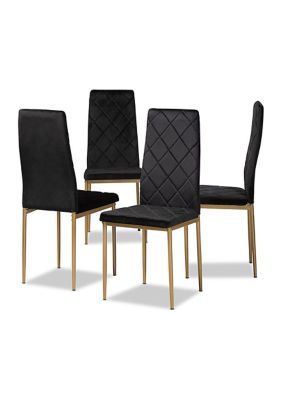 Blaise Modern Luxe and Glam Velvet Fabric Upholstered and Gold Finished Metal 4-Piece Dining Chair Set